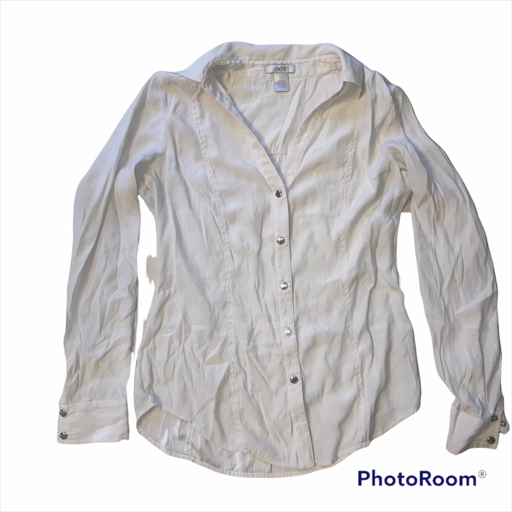 Caché women’s white long sleeve button up blouse